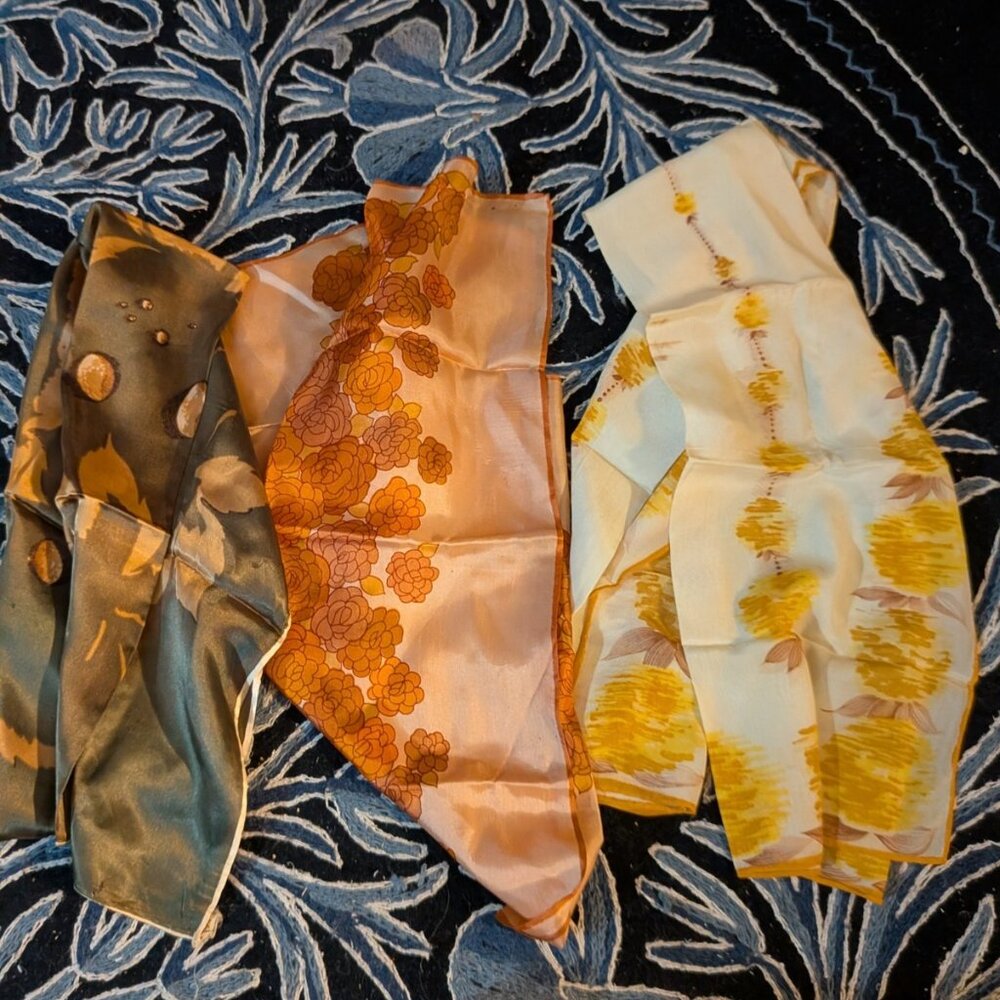 Lot Of 3 Vintage Women's Floral Print Head Scarves Acetate Made In Japan As Is